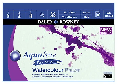 £7.99 • Buy Daler Rowney AQUAFINE WATERCOLOUR PAD 12 SHEETS 300GSM TEXTURE A4 A3
