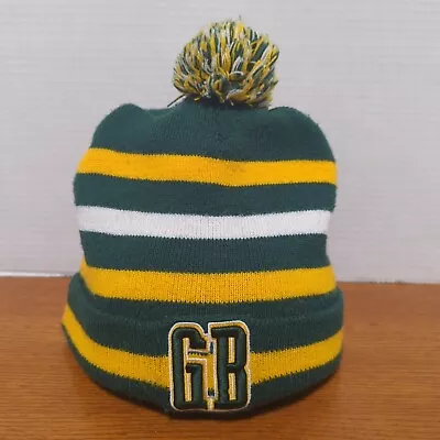 Green Bay Packers Hat Cap Winter Beanie Cuffed Pom Knit Green Stripes Yellow NFL • $11.98