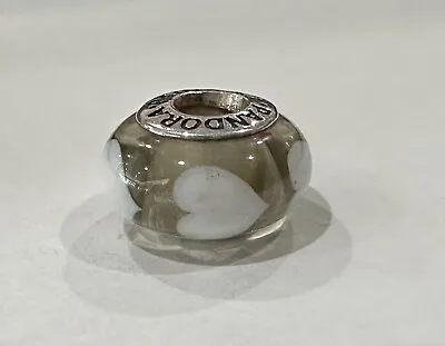 Pandora 790666 Clear W White Hearts Murano Glass Bead Charm 925 ALE Free Shippin • $16.99