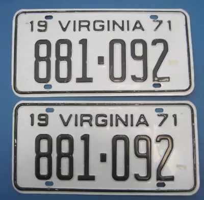 Original 1971 Virginia License Plates Scarce Aluminum Type DMV Cleared For YOM • $60