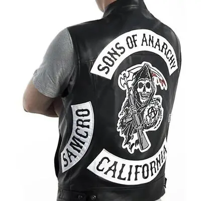 Sleeveless Sons Of Anarchy Motorcycle Biker Leather Jacket Embroidery Vest • $34