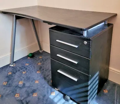 Office Workstation With Three Drawers Computer Desk Black Good Condition • £45