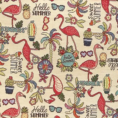 Tapestry Fabric Tropical Flamingo Upholstery Furnishings Curtains 140cm Wide • £1.50