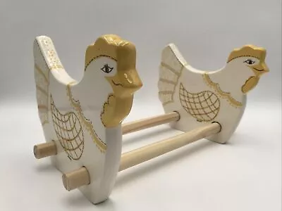 Vtg Ceramic Chicken Countertop Cookbook Shelf Rack Dowels Hand Painted Handmade • $24.99