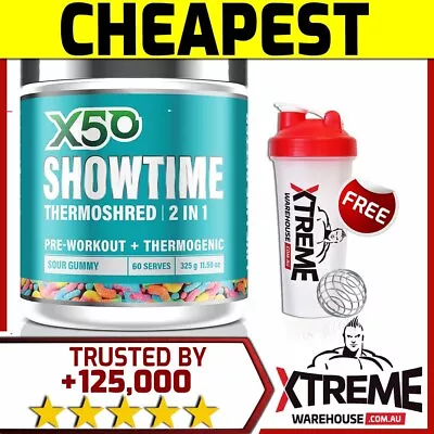 X50 Showtime 2in1 60srv Grape  // Thermoshred Pre Workout Fat Burner Green Tea • $64.90