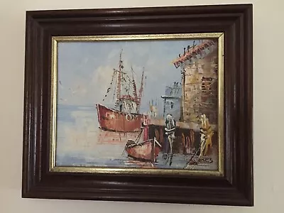 Oil Painting. Wooden Frame. Fishing Harbour Scene. OIl On Canvas. • £25