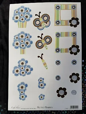 £2.25 • Buy 2 Sheets Flower Butterfly Frame Decoupage Craft Sheet Kit Card Making Blue Brown