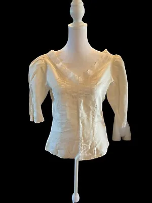 Vintage Womens Top XS Victorian Blouse Ivory Puff Long Sleeve Union Made USA • £38.57
