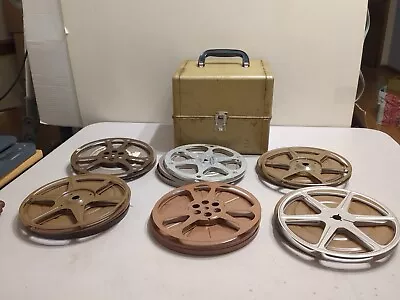 Vintage 8mm Metal 7” Film Reels With Canister Cans & Kenco Storage Case Used • $29.97