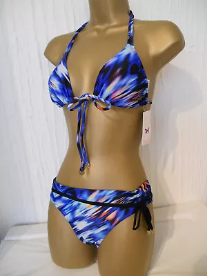 Sexy Blue Matthew Williamson Hyper Ikat Halter Strappy Fold Bikini Size 8 New • £29.99