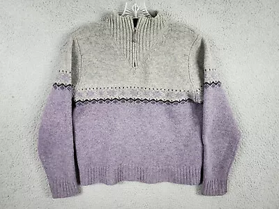 Woolrich Women's Ruby Medium Purple Quarter Zip Lambs Wool Sweater Fair Isle • $21.99