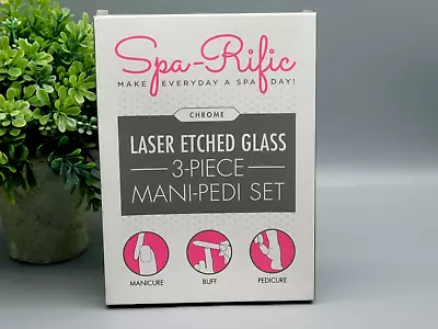 Spa-Rific Chrome Laser Etched Glass Mani-Pedi 3 PC Set New In Box NOT SEALED • $28.78