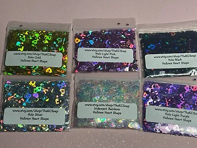 Solvent Resistant Holographic 3 MM Hollow Heart Nail Art Glitter Shape US Seller • $3.99
