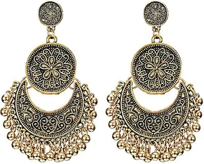 Ethnic Mexican Brocade Gypsy Style Engraved Lotus Shape Dangle Earrings For Wome • $20.57