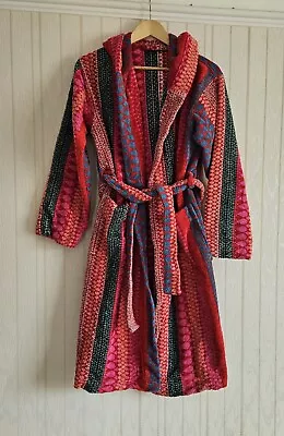 John Lewis Margo Selby Pink Red Patterned Towelling Bath Robe Dressing Gown S/M • £30