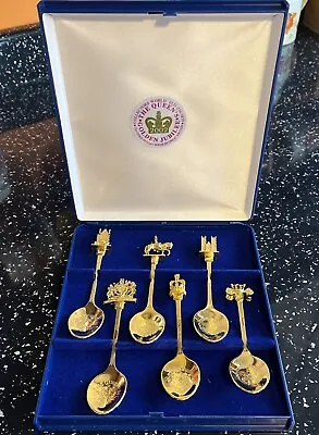 Queens Golden Jubilee 22ct Gold Finish Spoons Set In Original Case. Made In GB • £40