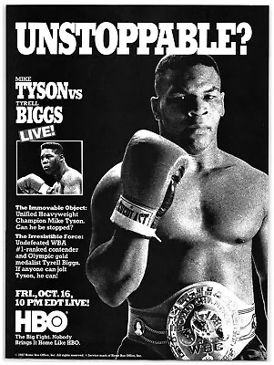 1987 HBO Boxing Print Ad Mike Tyson Vs Tyrell Biggs Unstoppable? Heavyweight #1 • $11.50