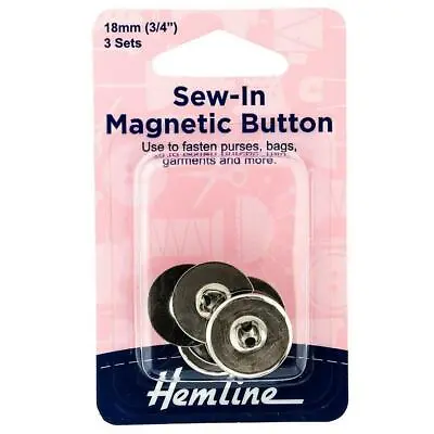 £3.10 • Buy Hemline SEW IN 3PK Magnetic Nickel Snaps Jeans Purses Bags Garments Buttons 18mm