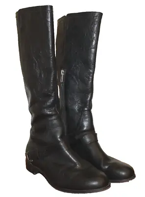 Ugg Womens Boots Sz 7 Channing II Black Leather Harness Knee High Riding Shoes • $51.59