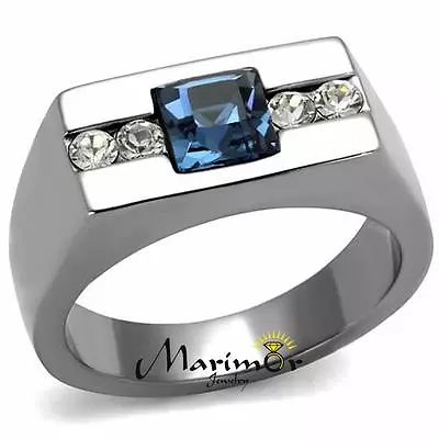 Men's 1.68Ct Montana Princess Cut Cubic Zirconia Stainless Steel Ring Sz 8-13 • $18.12