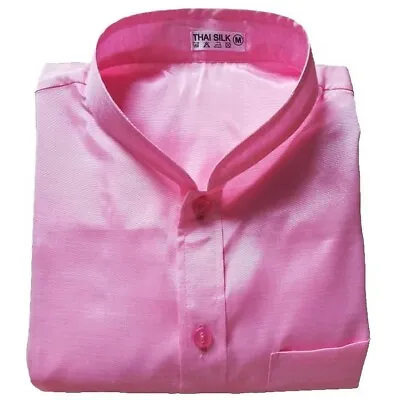 Men's Mandarin Collar Thai Silk Dress Shirt Pink Long / Short Sleeve / Small-3XL • $18.95