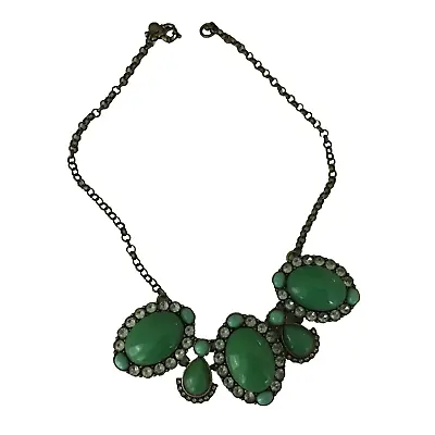 J. Crew Vintage Large Green Stone And Crystal Statement Necklace • $14.99