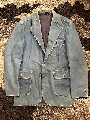 Levi’s Vintage Panatela Denim Jean Blazer Suit Jacket Mens 40L Blue Retro 70s • $74.99