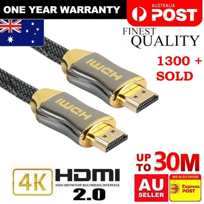 $34.98 • Buy Premium Gold Plated HDMI To HDMI Cable Ultra HD 4K Premium V2.0 1m 2m 3m 5m 15m