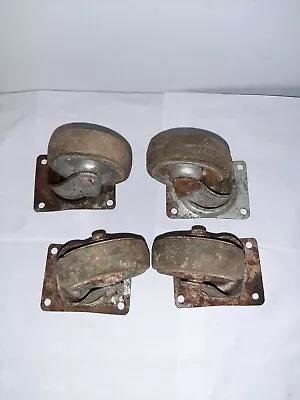 Vintage Set Of 4 Steel Factory Industrial Caster Cart Wheels Heavy Duty  • $90