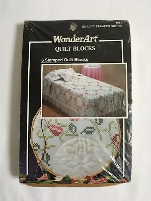 6 Stamped QUILT BLOCKS To EMBROIDER # 1981 Colonial Rose NEW In Pkg. WonderArt • $10.99