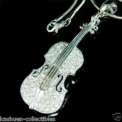 BIG VIOLIN VIOLA CELLO Fiddle Made With Swarovski Crystal MUSIC Musical Necklace • $55