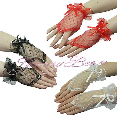 £6.97 • Buy Fingerless Gloves Women Lace Short Fancy Dress Gothic Wedding Halloween Ladies 