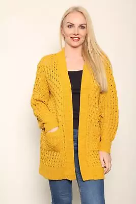 Ladies Knitted Chunky Long Sleeve Open Front 2 Pocket Waffle Jumper Cardigan UK • £13.99