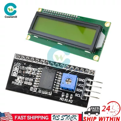 IIC/I2C/TWI/SPI Interface Board Module +1602 16x2 LCD Yellow Display HD44780 • $7.59