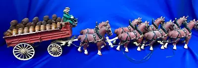 VTG Budweiser Clydesdale Team Cast Iron 8 Horse Drawn Carriage W/ 37 Barrels! • $99.99