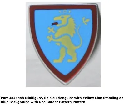 Lego 1x 3846p4h Minifigure Shield Triangular W/ Blue Lion Standing Yellow 6080 • $8.05