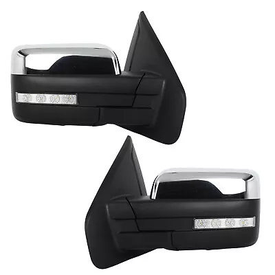 For 2004-2014 Ford F150 Tow Mirrors Power Heated Chrome Puddle Light Turn Signal • $124.04