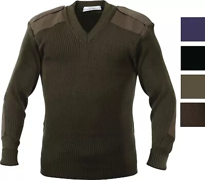 V Neck Acrylic Uniform Sweater Military Commando Army Epaulets Thick Warm Winter • $51.99