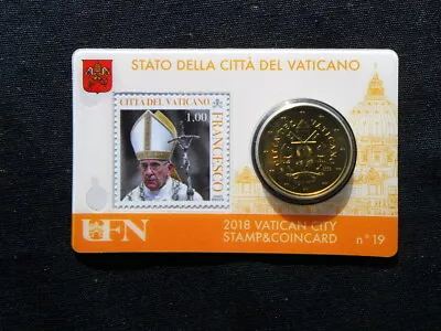2018 Italy VATICAN Official Issued 50 Cent Euro UNC COIN Card Stamp N°19 • $4.99
