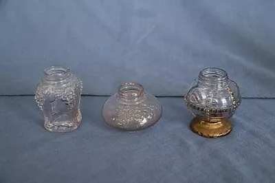 Three Vintage Miniature Kerosene Lamp Body Fonts Crystal Glass Embossed Floral • $6.99