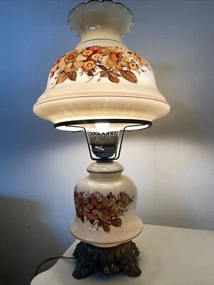 £181.30 • Buy Vintage Hurricane Lamp Hand Painted Glass Floral Large Table Lamp 26”