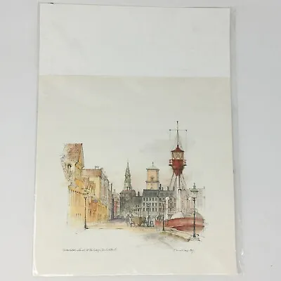 Mads Stage Colored Etching Pencil Signed 1981 11x15 Frederiksholms Kanal Denmark • $69.99