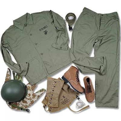 Ww2 Us Army Usmc Hbt Uniform And M1 Helmet With Cover Usmc Leggings And Bootbelt • $349.99