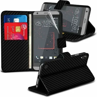 Quality Leather Black Carbon Fibre Effect Card Slot Wallet Stand Phone Case • £6.95