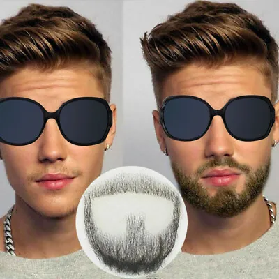 Men's Fake Beard 100% Human Hair Face Beard Mustache Reusable Masquerade Party • $49.99