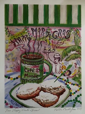 HAPPY MARDI GRAS Print Kristi C Jones Cafe Du Monde New Orleans Louisiana Art • $25