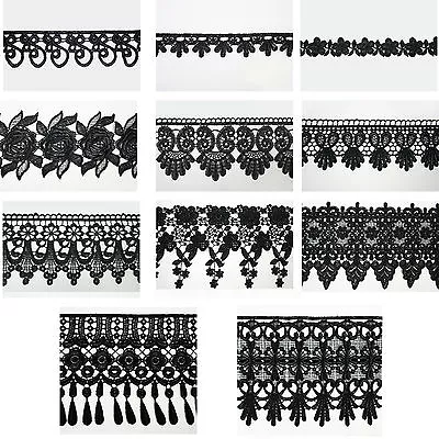 5/8  To 5-1/8  Wide Black Embroidery Venice Lace Trim Sewing Crafts By Yard • $9.99