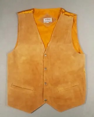 Vintage Leather Waistcoat Mens Medium M Large Western Brown Gold Satin 80s 90s  • £25