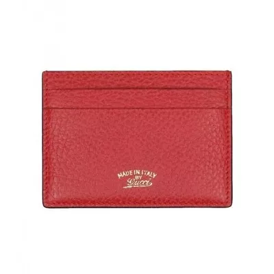 GUCCI Leather Swing Card Case Wallet Red & Gold Embossed Logo Card Holder GG VTG • $150