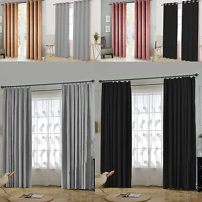 £4.39 • Buy PAIR Of Blackout Velvet Curtains Eyelet Ring/cloth Belt Top Ready Made Panel